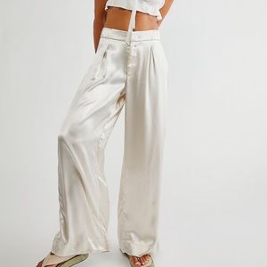FREE PEOPLE Good Days Satin Pants Trousers - White - Size Small
